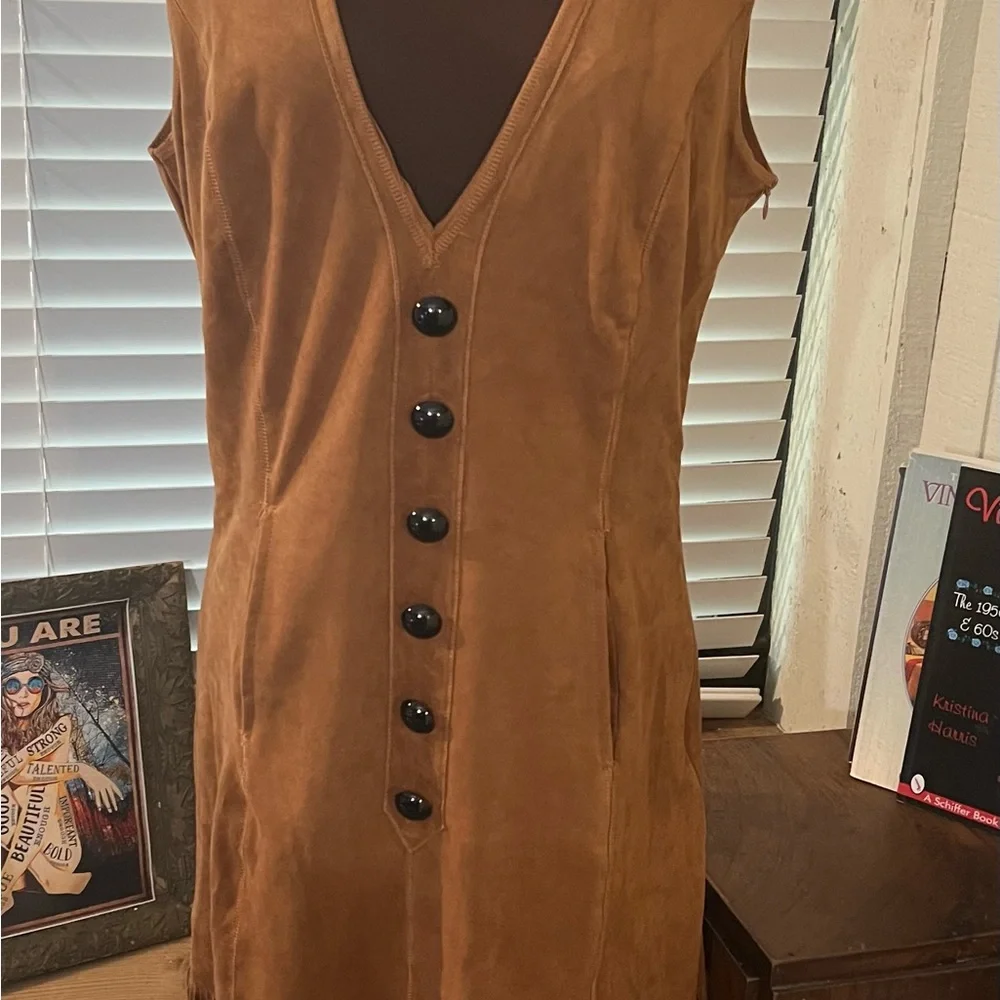 Elegant Suede look Tan Fringe Costal Cowgirl Dress by Oyrosy - Picture 2 of 13